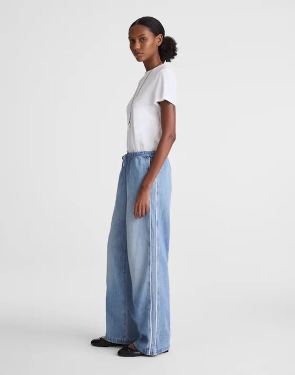 Madewell Tall Pull-On Track Pants in Airy Denim Faded Horizon Wash Size TM